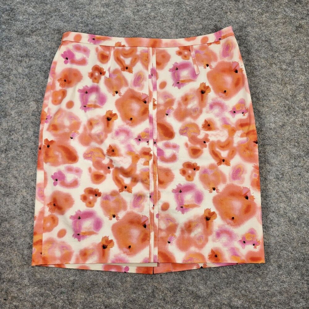 Ann Taylor Y2K Mini Skirt Women 12 Orange Pink Floral Abstract Art Clueless New‎